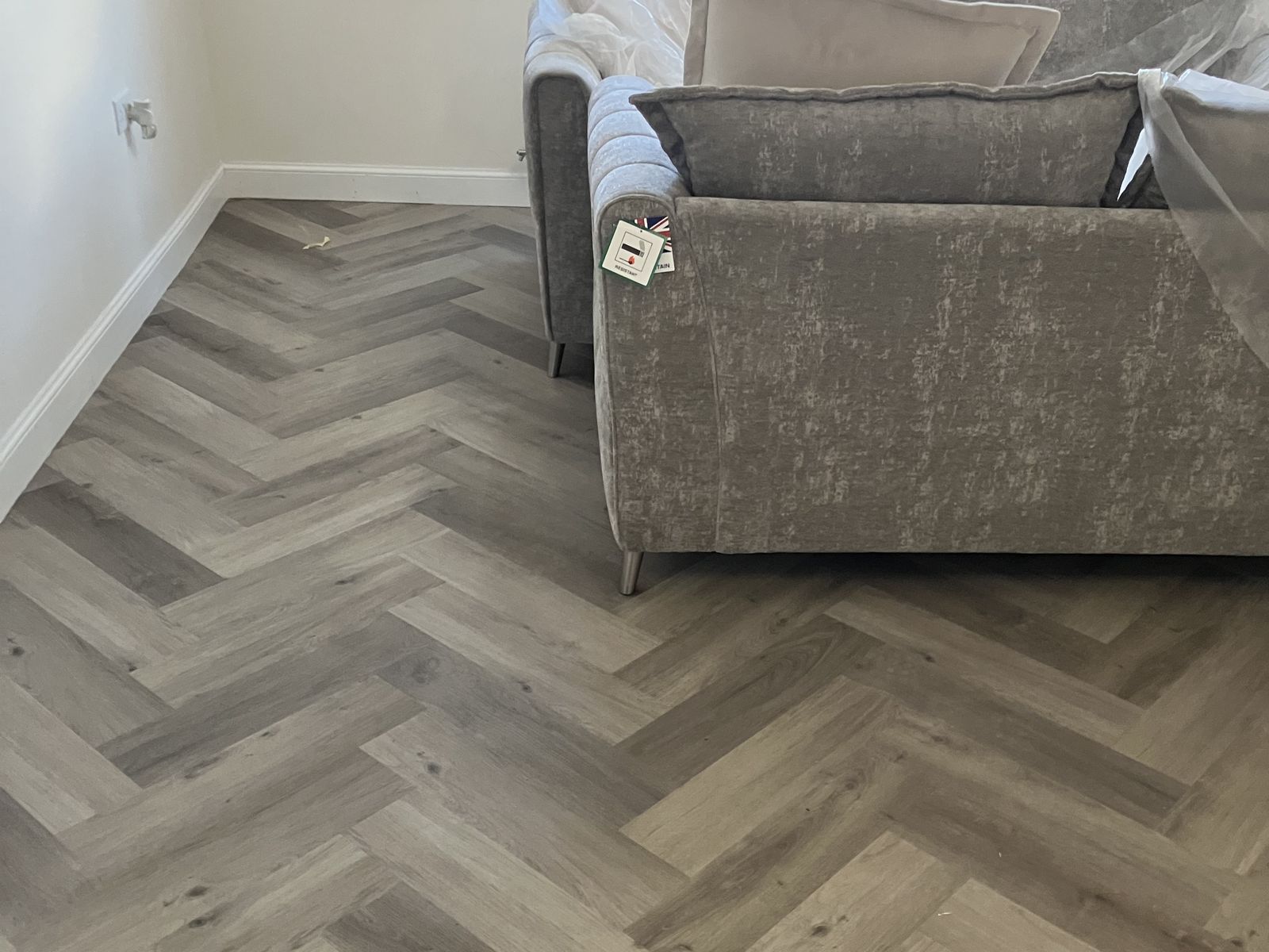 Grey Herringbone Living Room Floor in a Day — Lanarkshire
