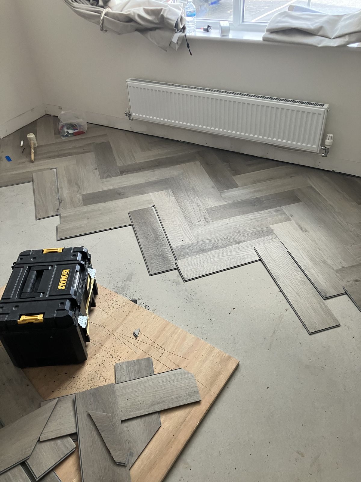 Grey Herringbone Living Room Floor in a Day — gallery photo