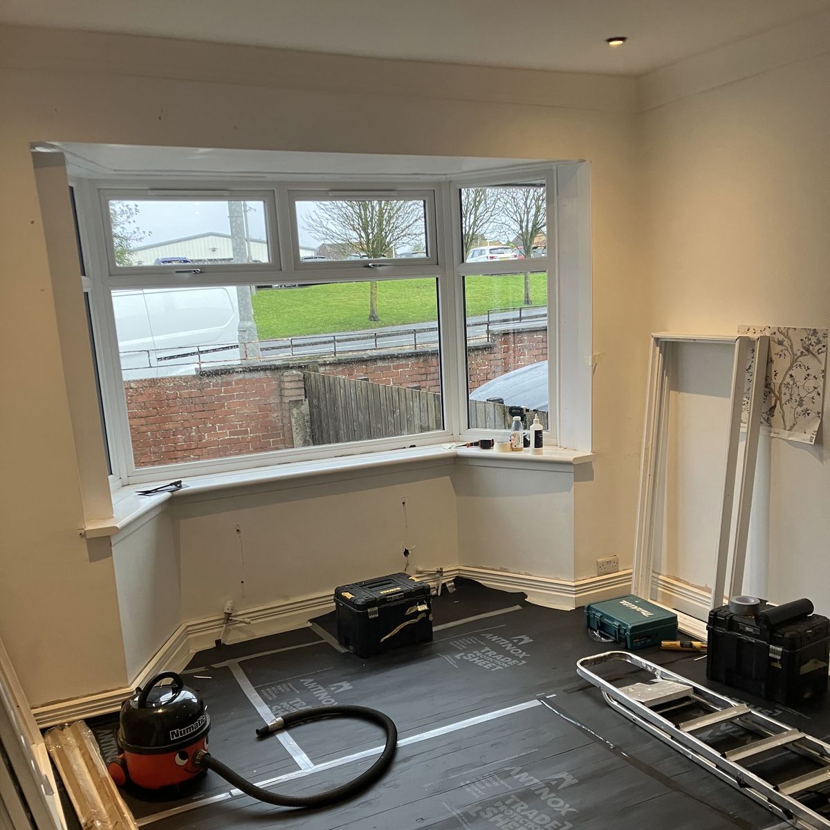 Before: Living Room Panelling Round a Bay Window in Lanarkshire