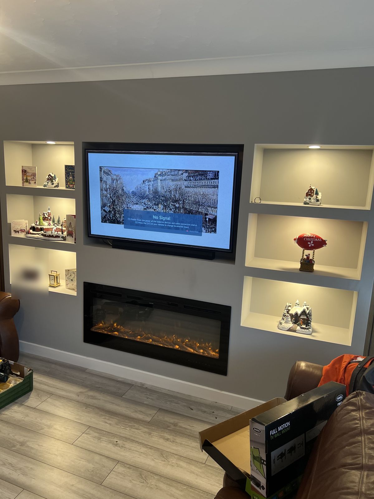 Media Wall with Electric Fire and Lit Shelves — gallery photo