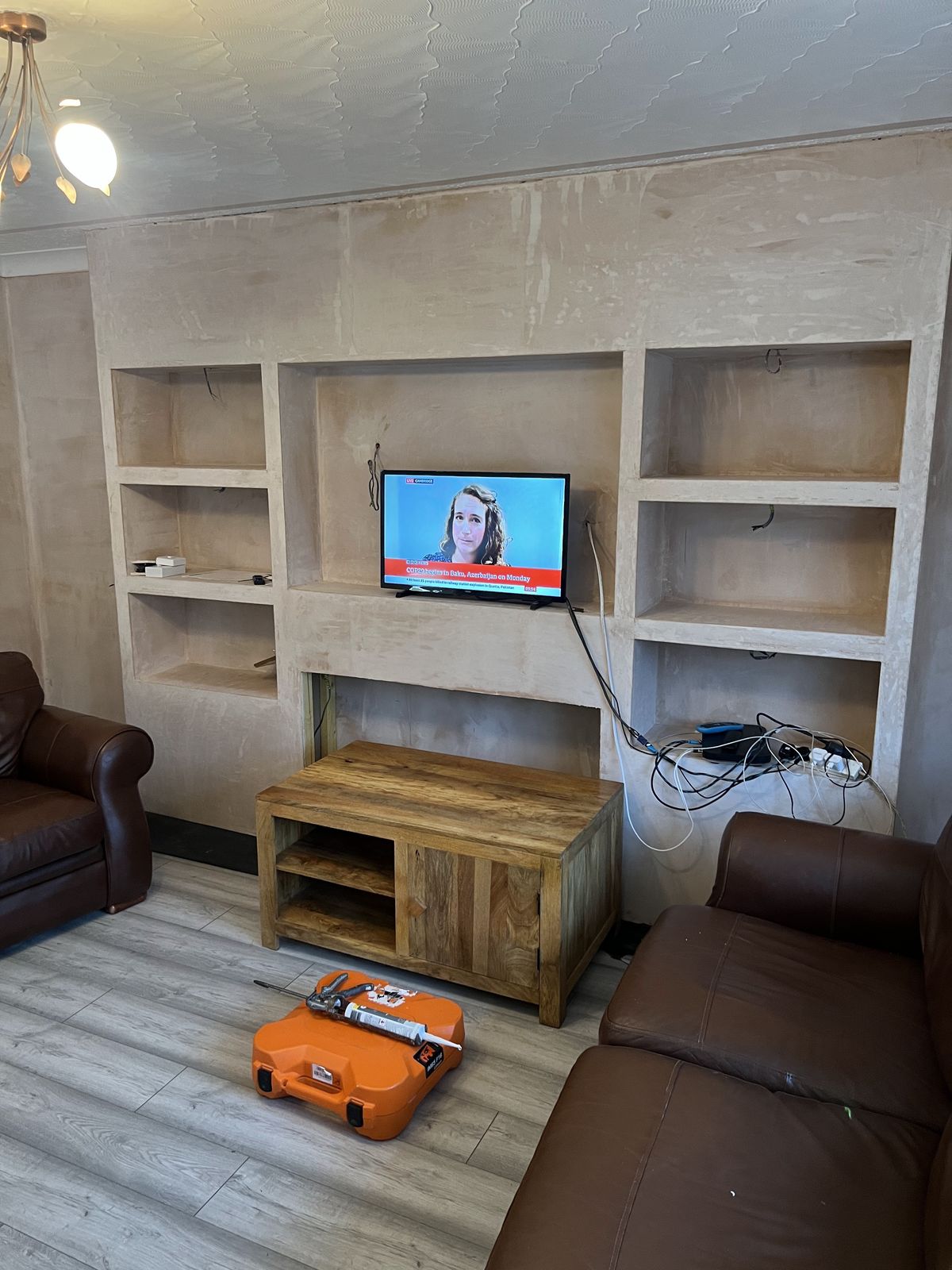 Media Wall with Electric Fire and Lit Shelves — gallery photo