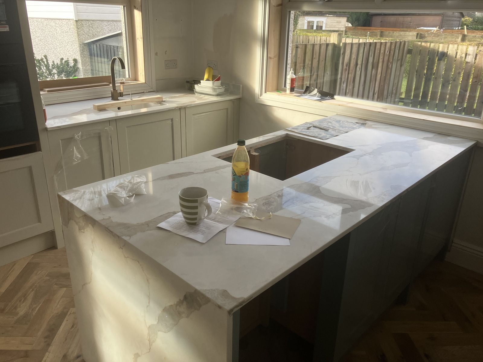 Two-Tone Shaker Kitchen with a Waterfall Island — Lanarkshire