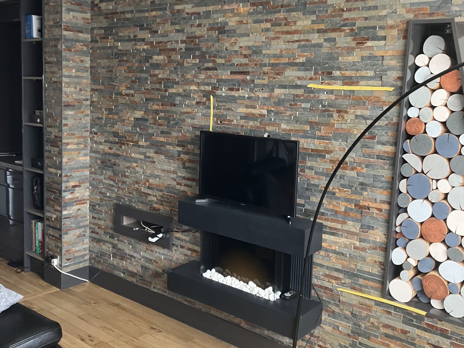 Slate-Effect Feature Wall with a Fire — finished work in Lanarkshire